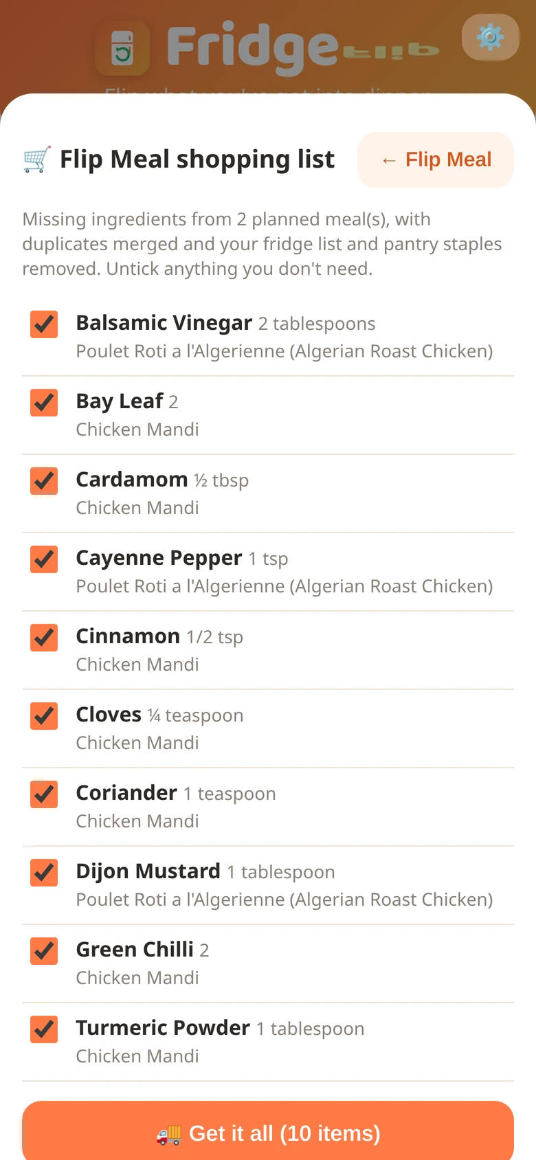 Combined shopping list with Get it all